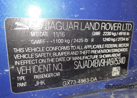 2017 Jaguar Xe 35T Premium from USA, damaged, VIN SAJAD4BV9HA975340